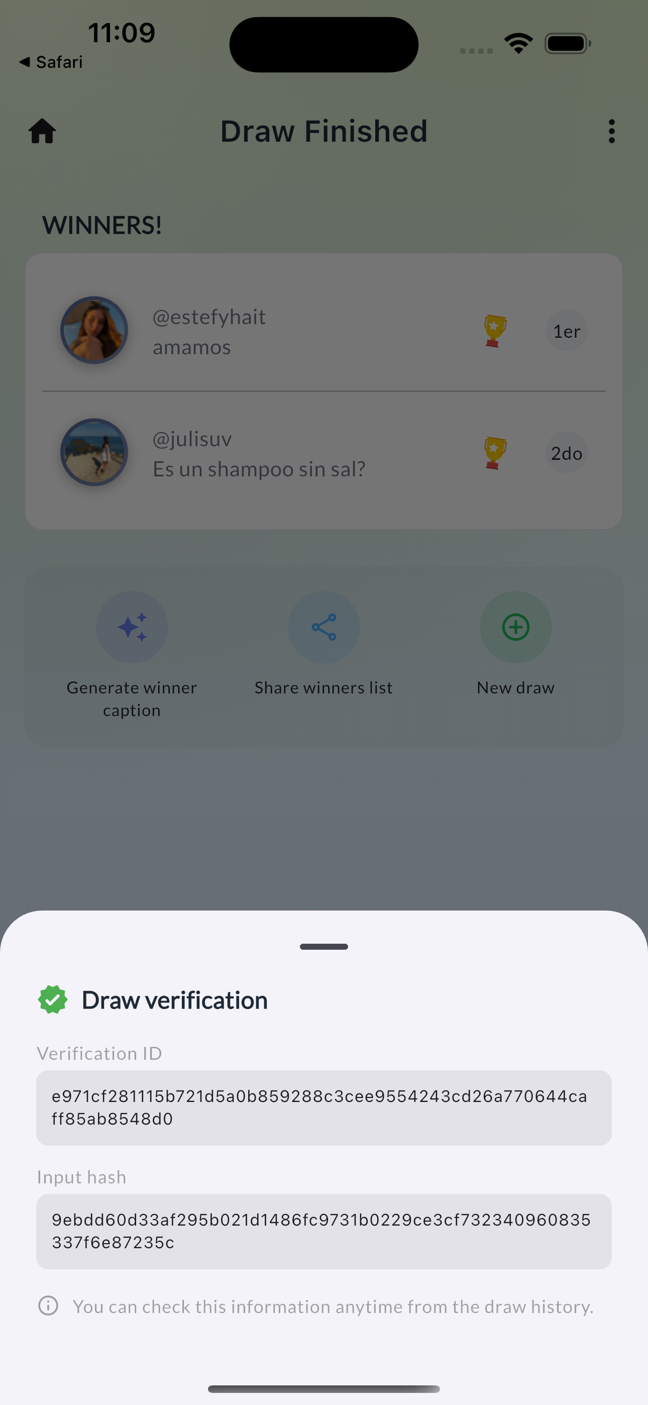 Draw verification